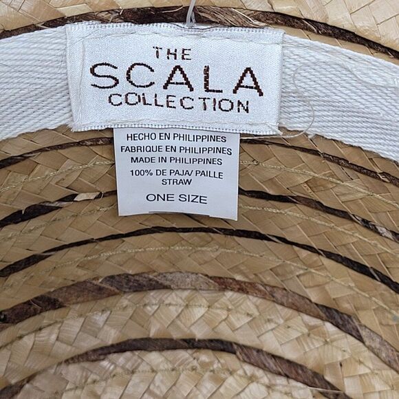 Scala Collection Womens Woven Straw Sun Hat Chevron Beaded Wide Brim Tan Brown - Picture 3 of 10